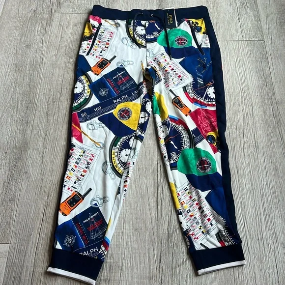 Polo Ralph Lauren Oceans Challenge 12m‎ Yacht Nautical Collage Pants Jogger M